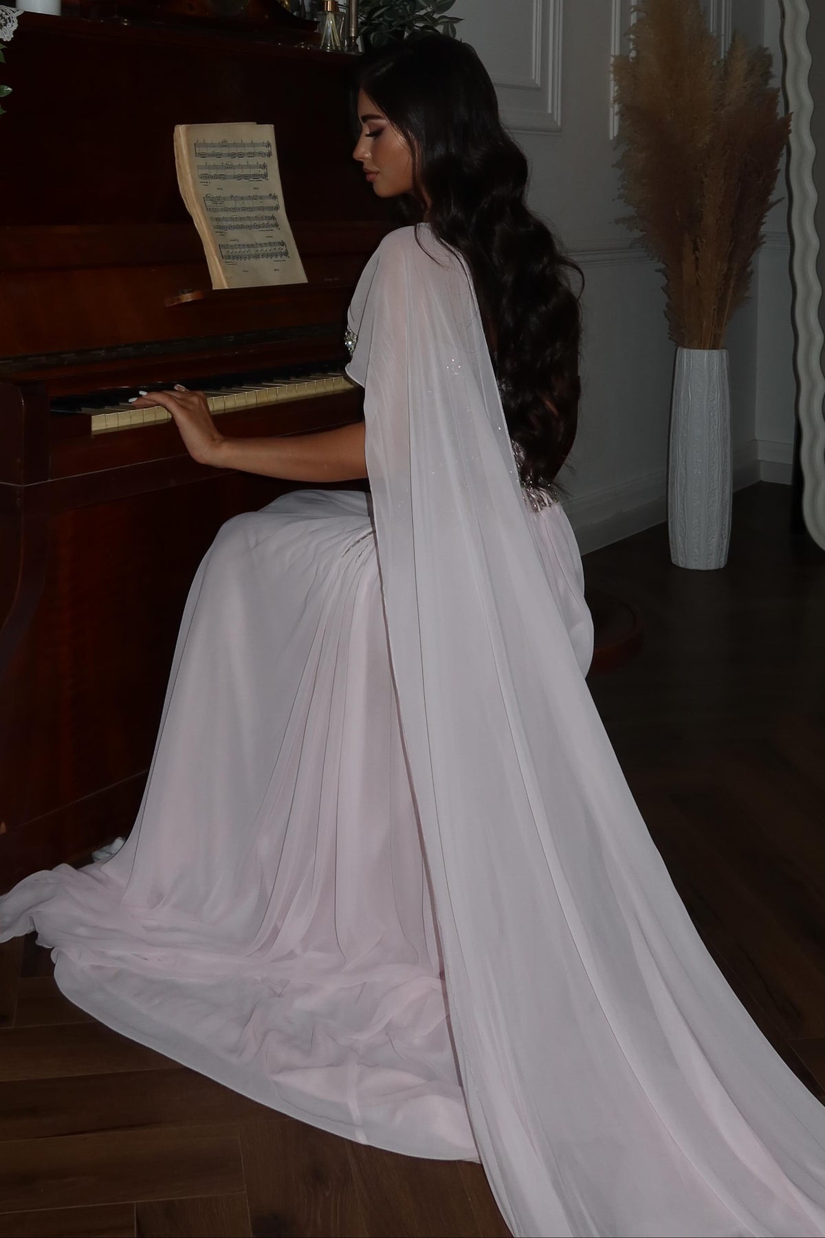 Corset Evening Gown with Cape Drape