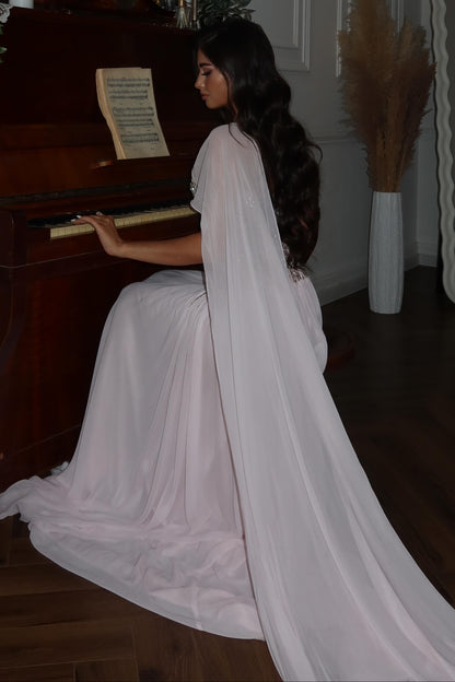 Corset Evening Gown with Cape Drape