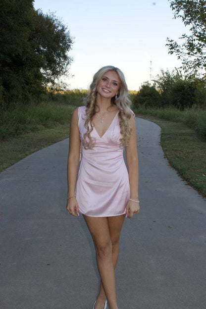 Satin Tie-Strap V-Neck Mini Slip Dress