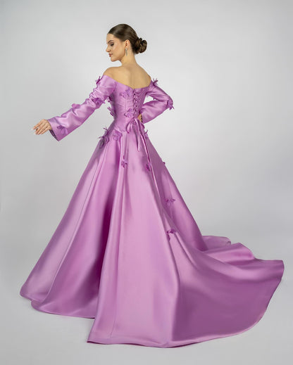 Off-the-Shoulder Long Sleeve Butterfly Ball Gown