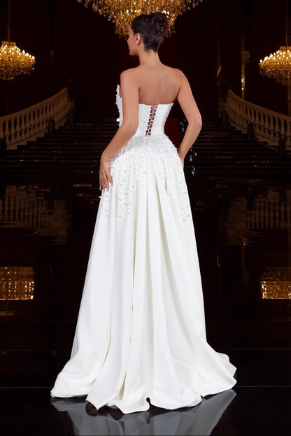 Strapless Beaded Wedding Dress with Overskirt