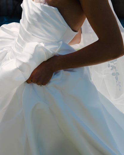 Strapless Ruched Satin Ball Gown Wedding Dress