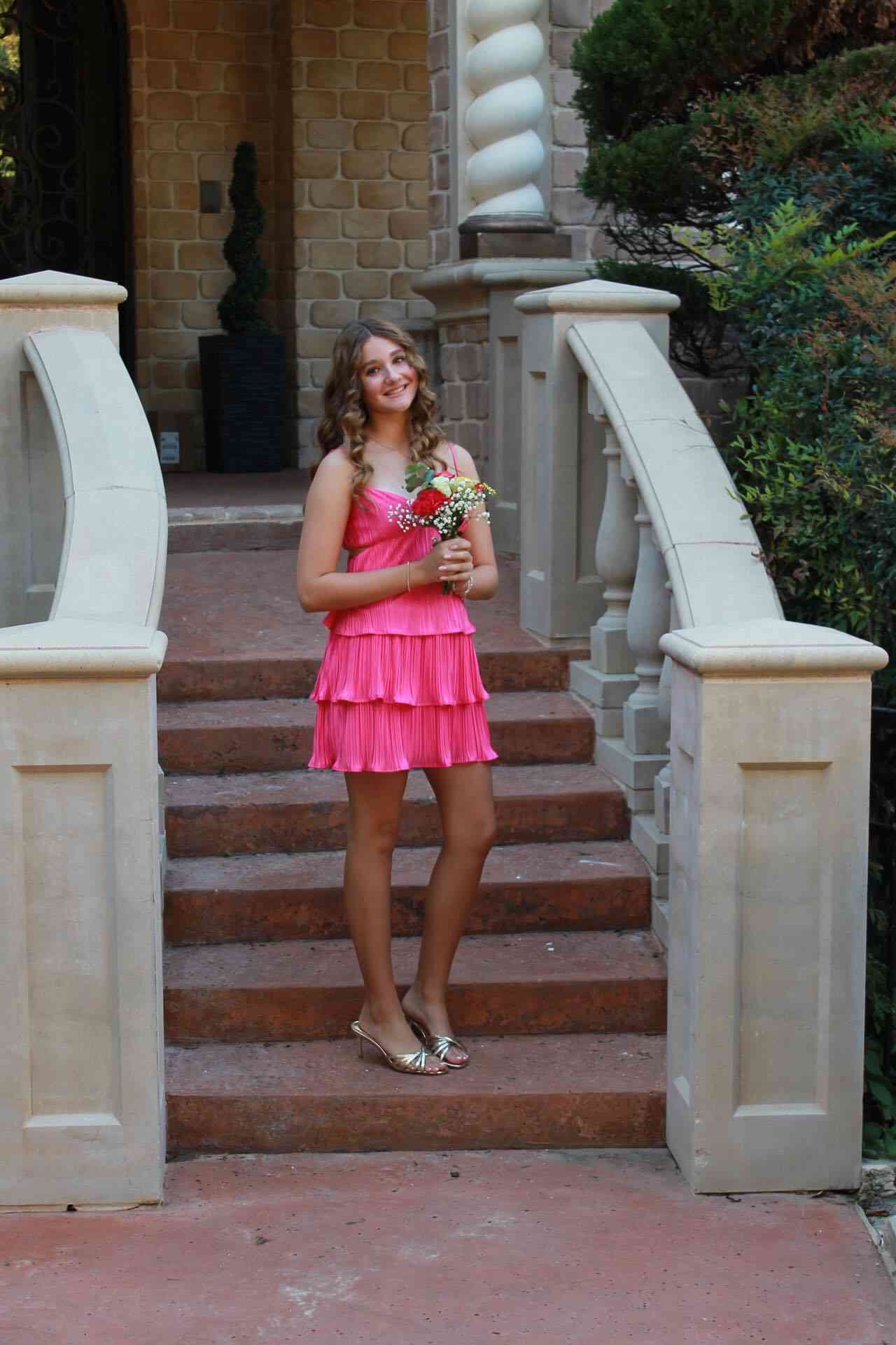 Pleated Tiered Cut-Out Mini Dress with Spaghetti Straps