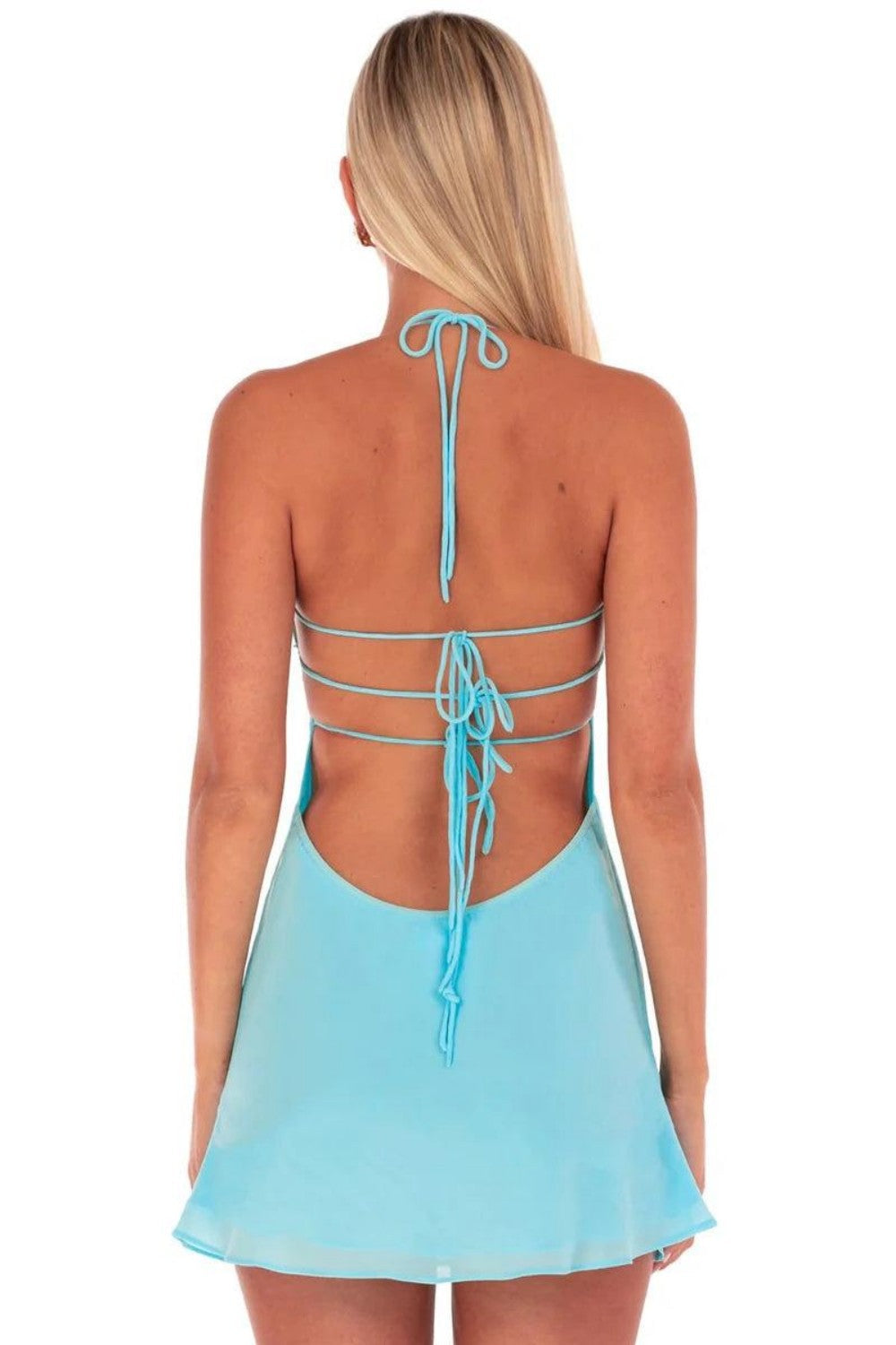Beaded Halter Open Back Mini Dress