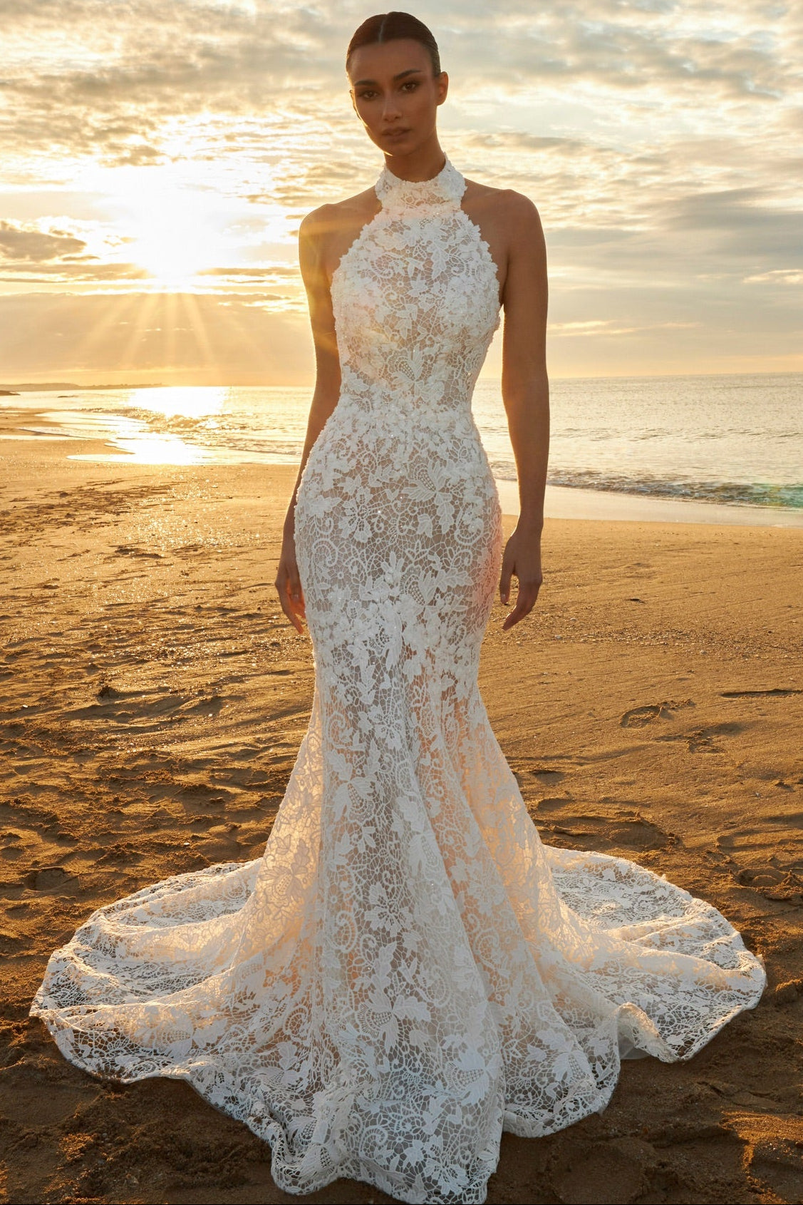 High Neck Lace Mermaid Wedding Dress