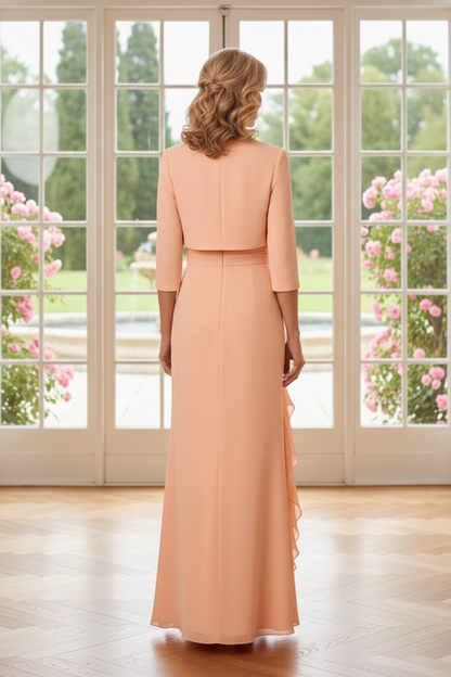 Ruffle Cascade Evening Gown with Bolero Jacket