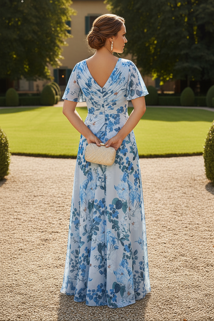 Flutter Sleeve Floral Chiffon Maxi Dress
