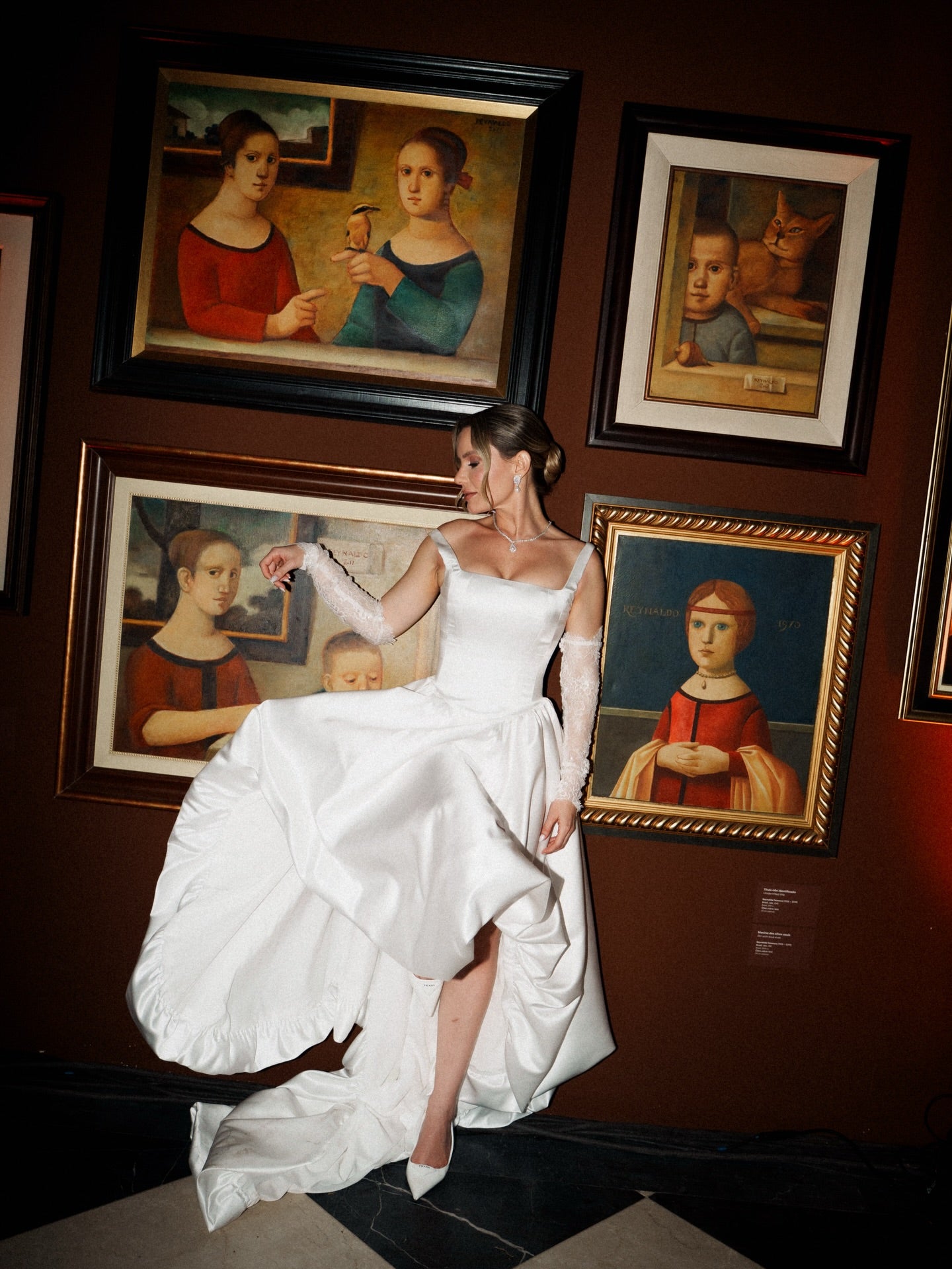 Satin Ball Gown with Tiered Skirt Cathedral Train Wedding Dress