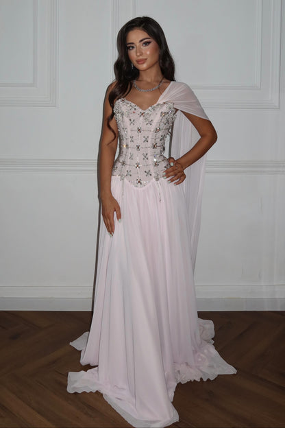 Corset Evening Gown with Cape Drape