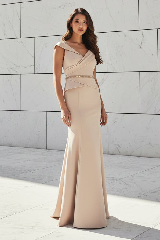Off Shoulder Mermaid Gown with Beaded Straps & Belt