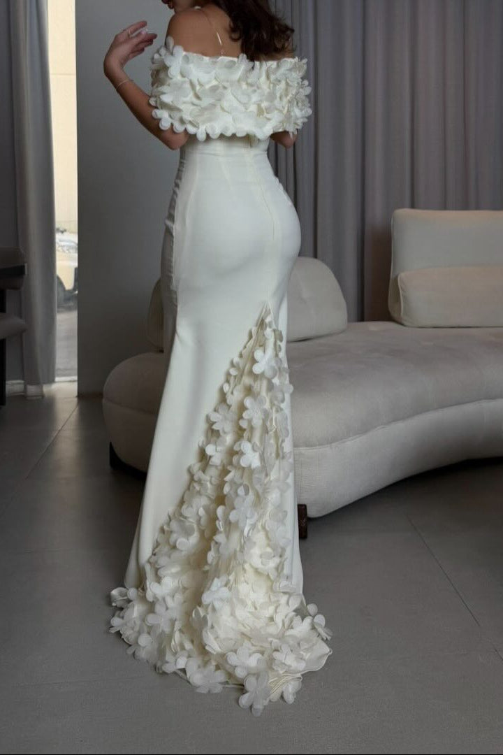 Off-the-Shoulder 3D Floral Mermaid Evening Gown