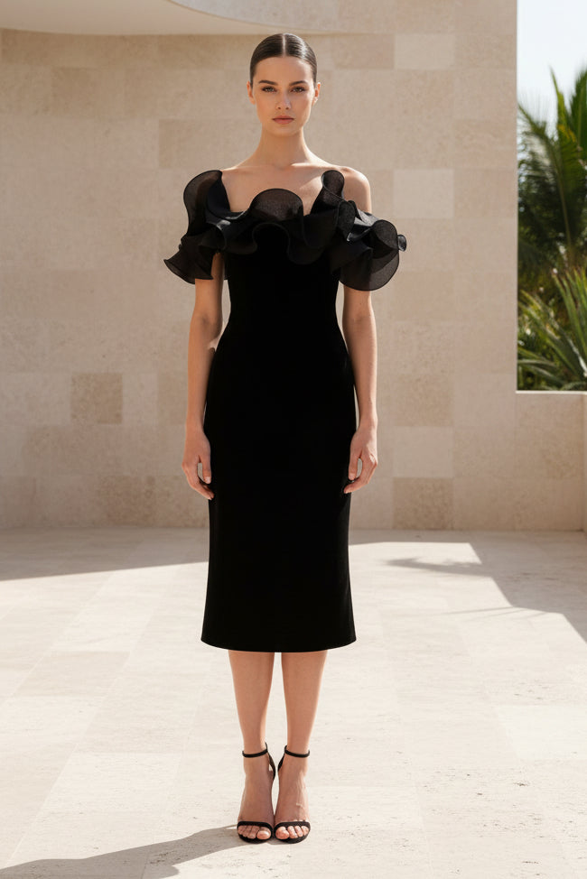 Off-the-Shoulder Ruffle Midi Dress