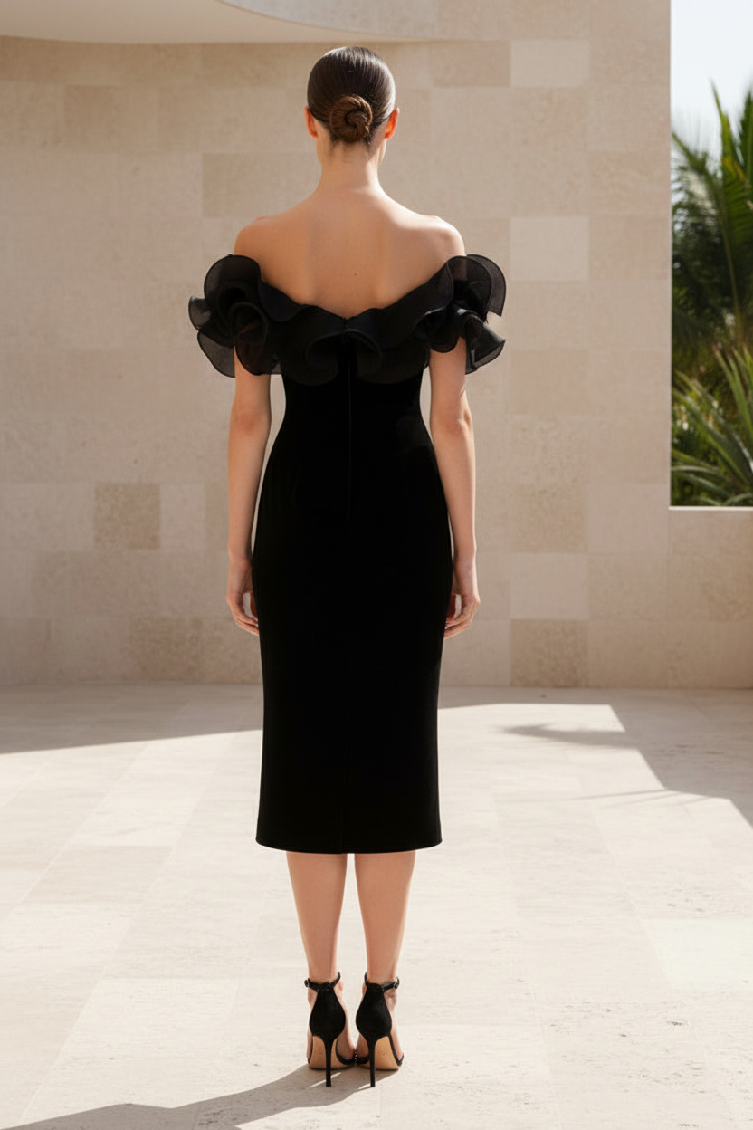 Off-the-Shoulder Ruffle Midi Dress