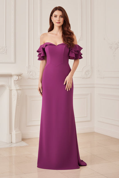 Off-Shoulder Ruffle Sleeve Column Gown