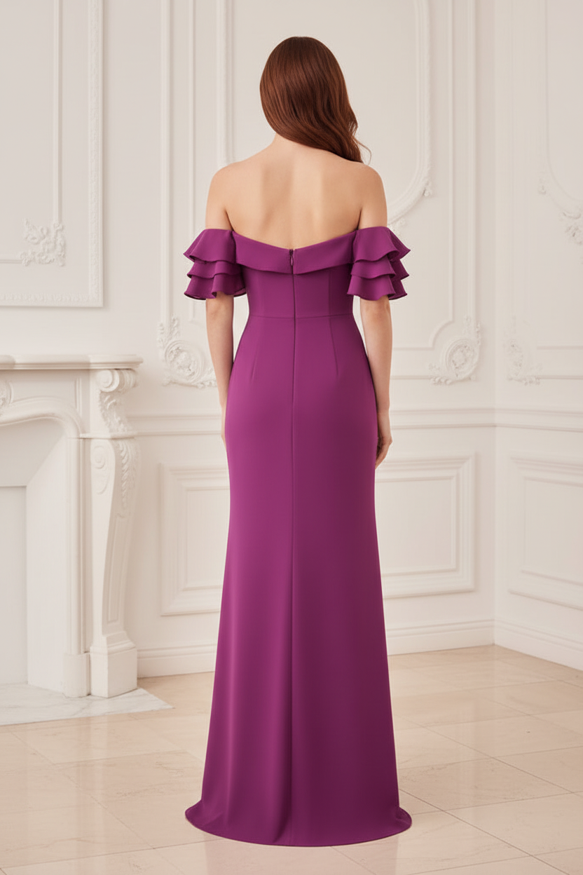 Off-Shoulder Ruffle Sleeve Column Gown