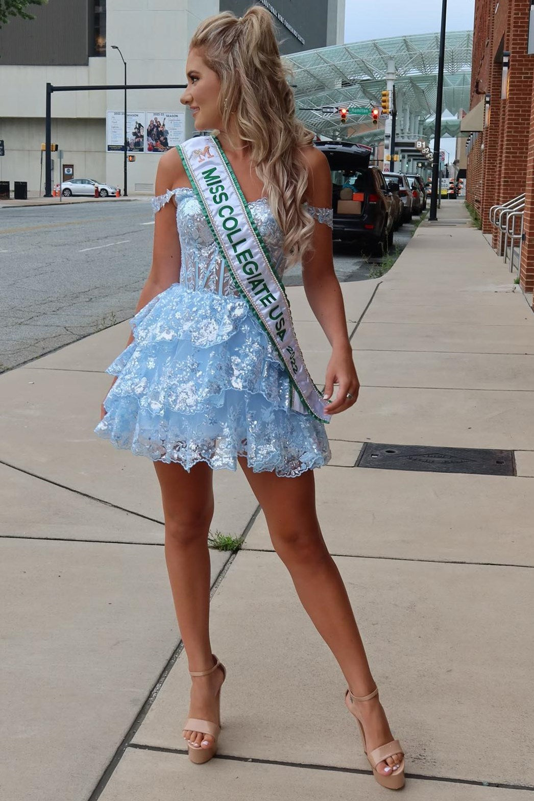 Off-the-Shoulder Tiered Corset Homecoming Dress