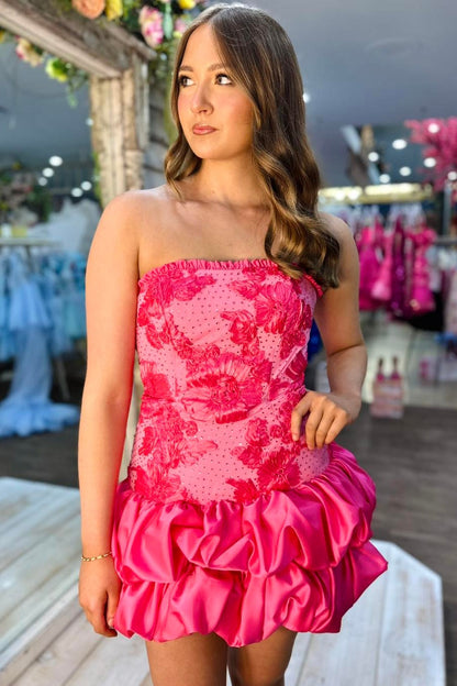 Strapless Floral Corset Bubble Skirt Mini Dress