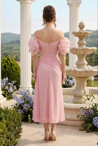 Off-the-Shoulder Draped Corset Midi Dress