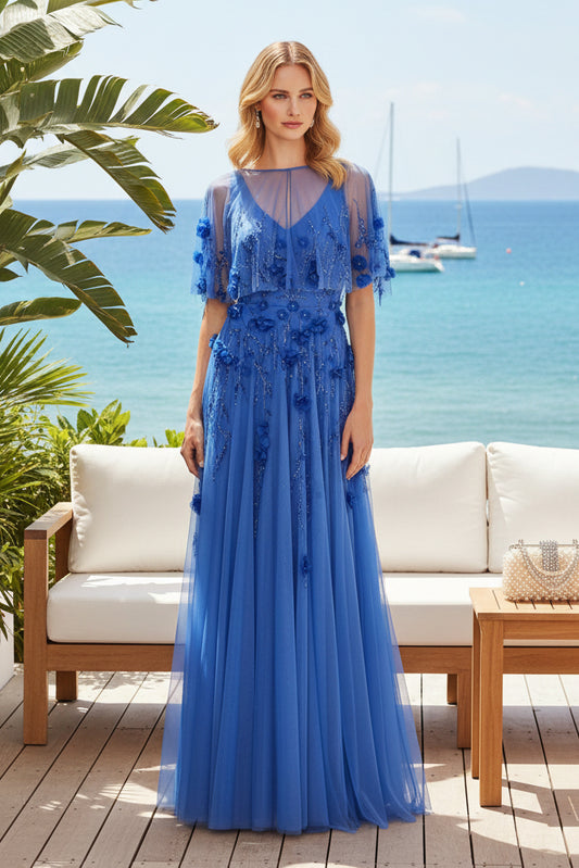 Illusion Capelet Tulle A-Line Gown