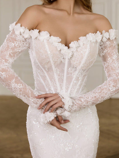 Off-Shoulder Lace Corset Wedding Dress