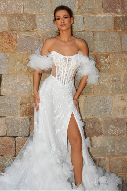 Off-Shoulder Corset A-Line Wedding Dress