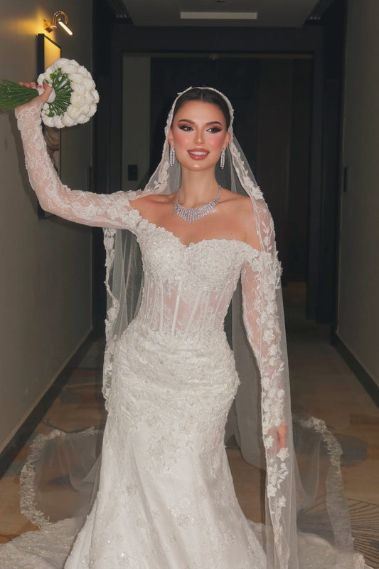Long Sleeve Corset Lace Mermaid Wedding Dress