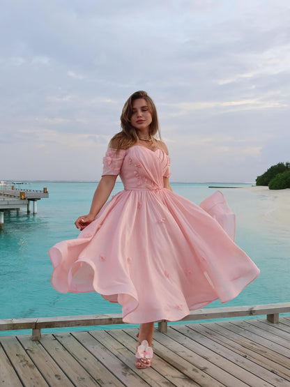 Off-The-Shoulder Organza Midi Dress