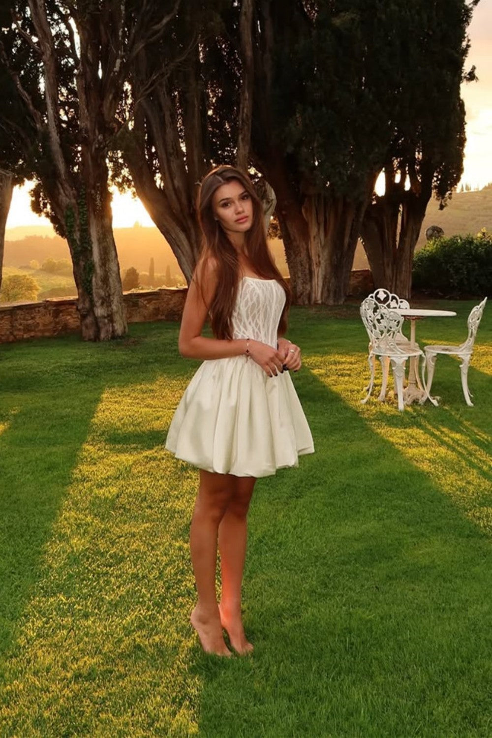 Strapless Corset Lace Mini Dress with Bubble Skirt