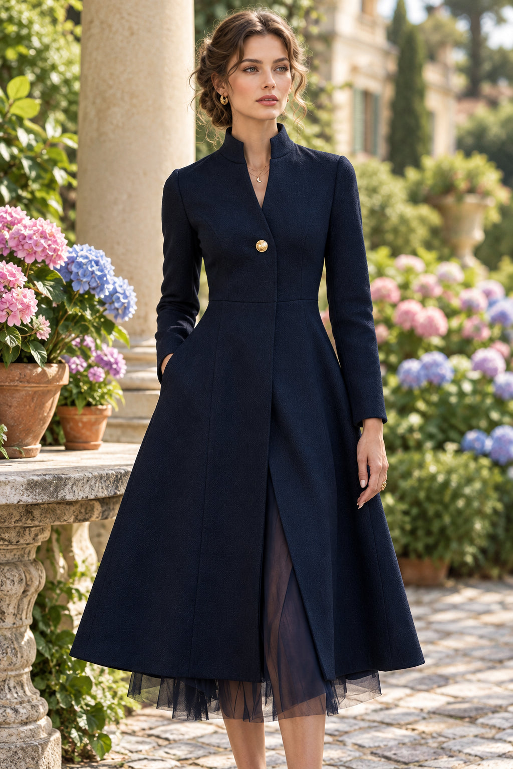 A-Line Coat Dress with Standing Notch Neckline