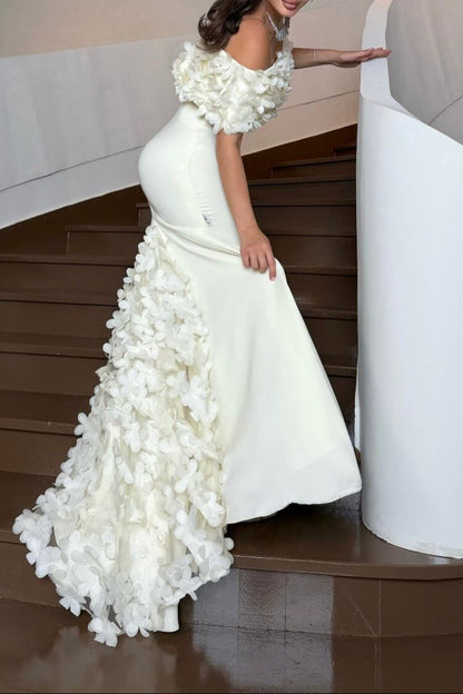 Off-the-Shoulder 3D Floral Mermaid Evening Gown
