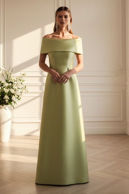 Off-the-Shoulder Satin A-Line Formal Gown