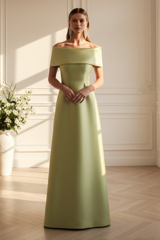Off-the-Shoulder Satin A-Line Formal Gown