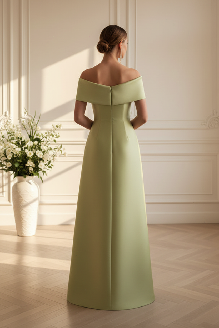 Off-the-Shoulder Satin A-Line Formal Gown
