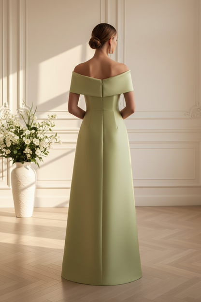 Off-the-Shoulder Satin A-Line Formal Gown