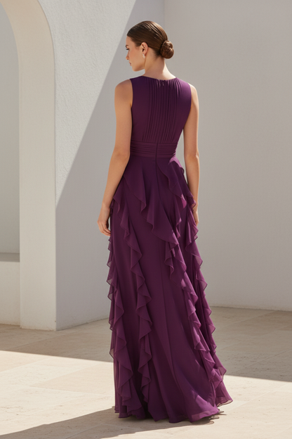 Sleeveless Ruffle Chiffon Evening Gown
