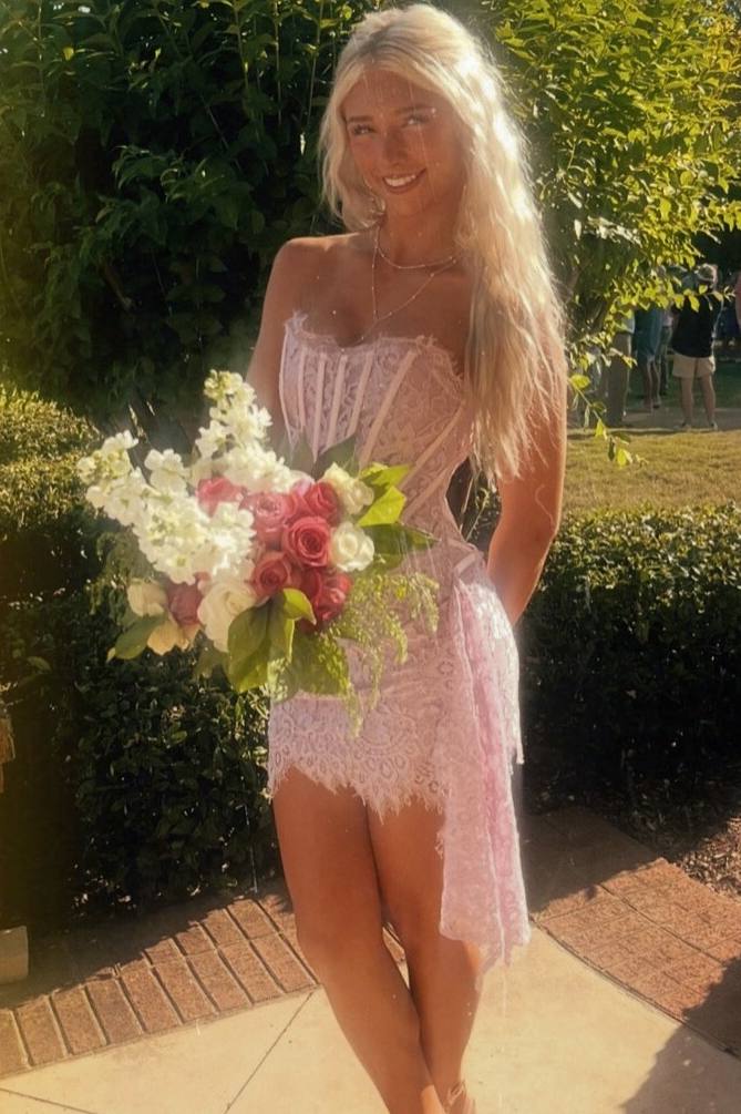 Strapless Lace Corset Mini Dress with Side Drape