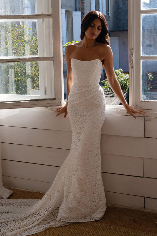 Strapless Lace Fit and Flare Wedding Dress