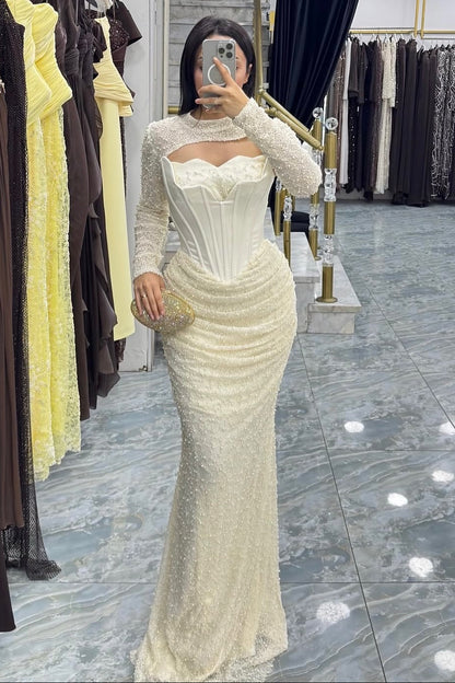 Corset Evening Gown with Pearl Embellishments
