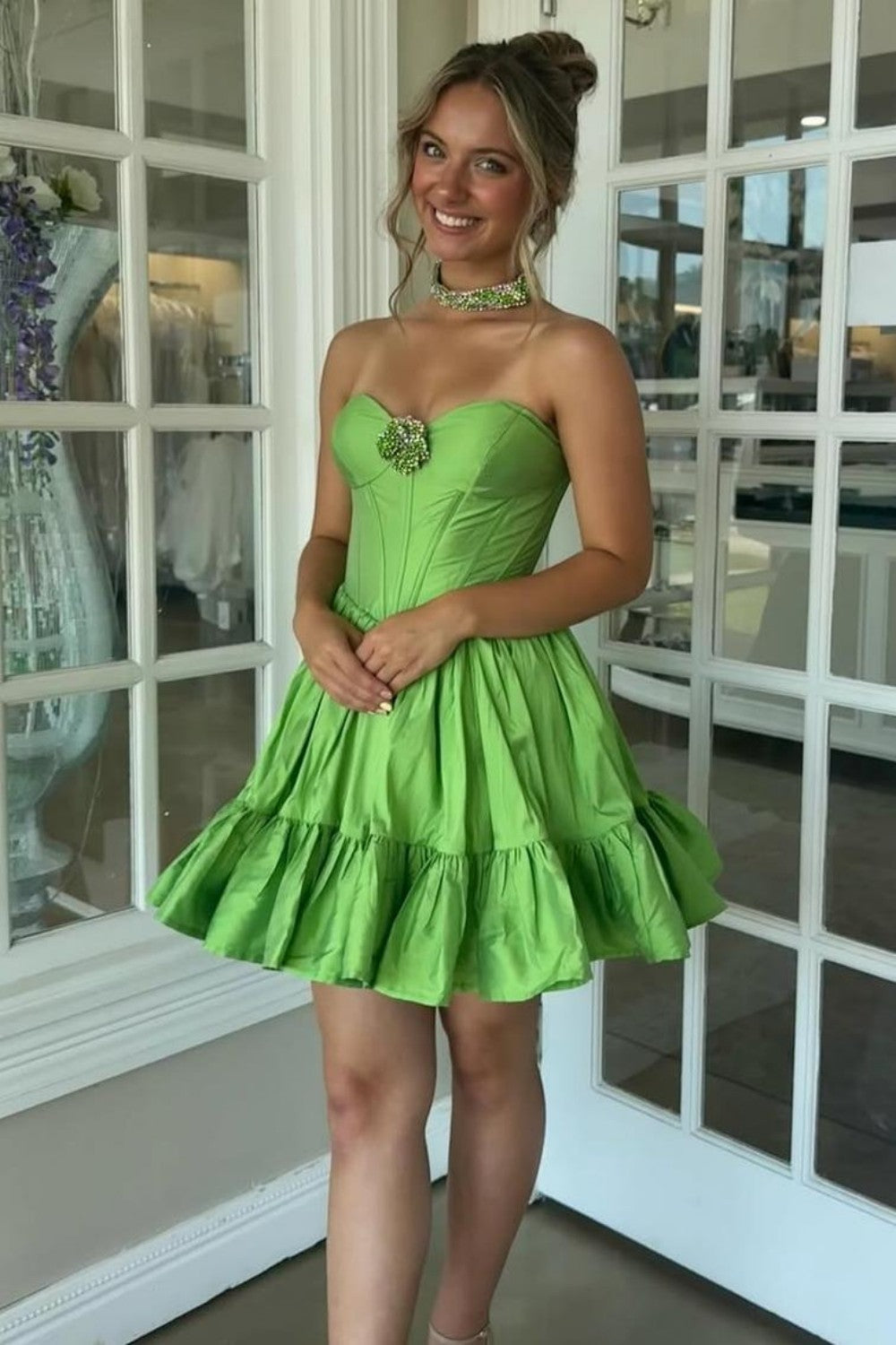 Strapless Corset Tiered Taffeta Homecoming Dress