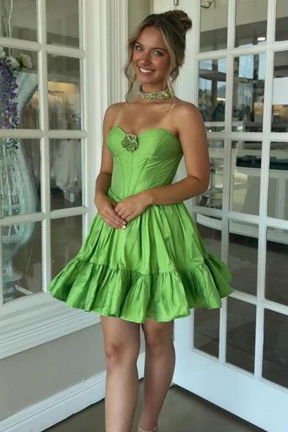 Strapless Corset Tiered Taffeta Homecoming Dress