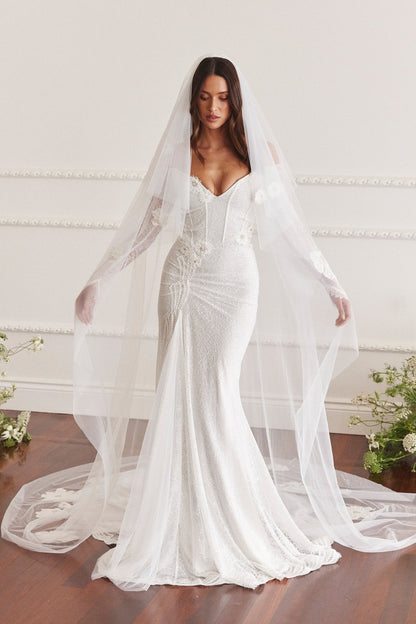 Off-the-Shoulder Long Sleeve Lace Wedding Dress