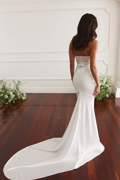 Ruched Strapless Mermaid Wedding Dress with Sheer Sleeves