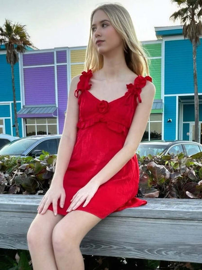 Ruffled Strap Floral Jacquard Mini Dress