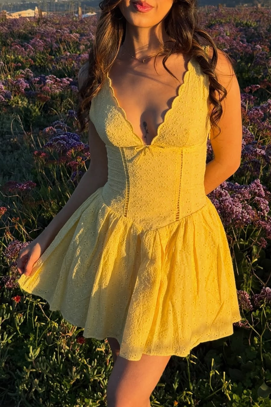 Scalloped V-Neck Fit and Flare Mini Dress