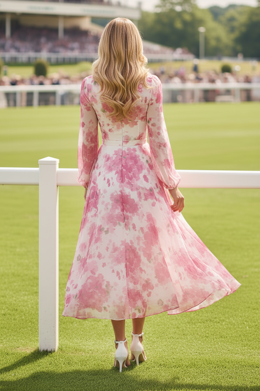 Floral A-Line Midi Dress with 3D Flower Appliques