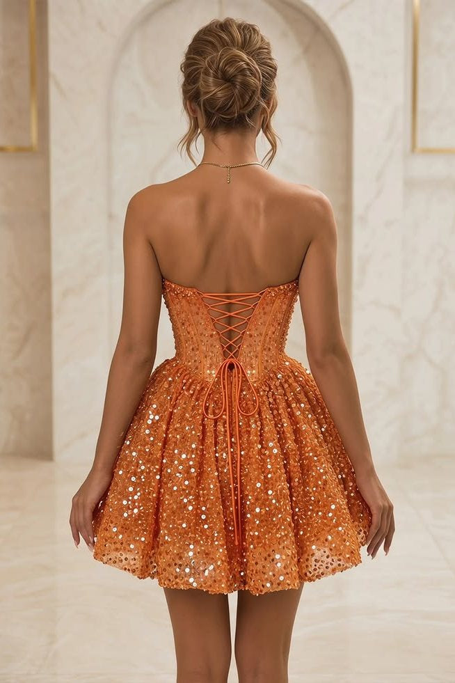 Strapless Sweetheart Sequin Corset Homecoming Dress