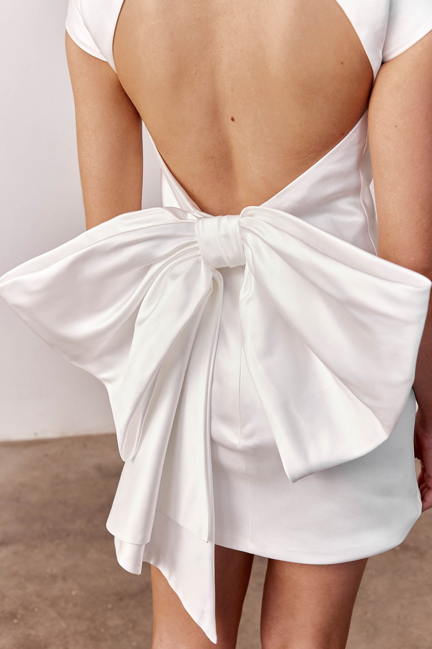 Open Back Satin Mini Dress with Statement Bow