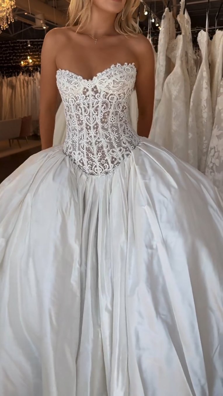 Strapless Lace Corset Ball Gown Wedding Dress