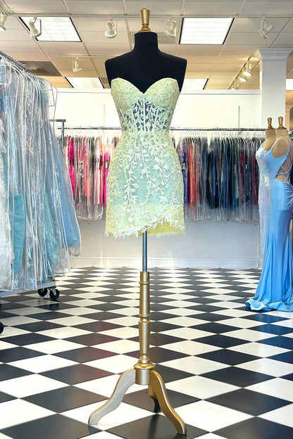 Strapless Lace Applique Corset Homecoming Dress