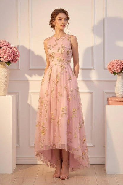 Floral Embroidered High-Low Midi Dress